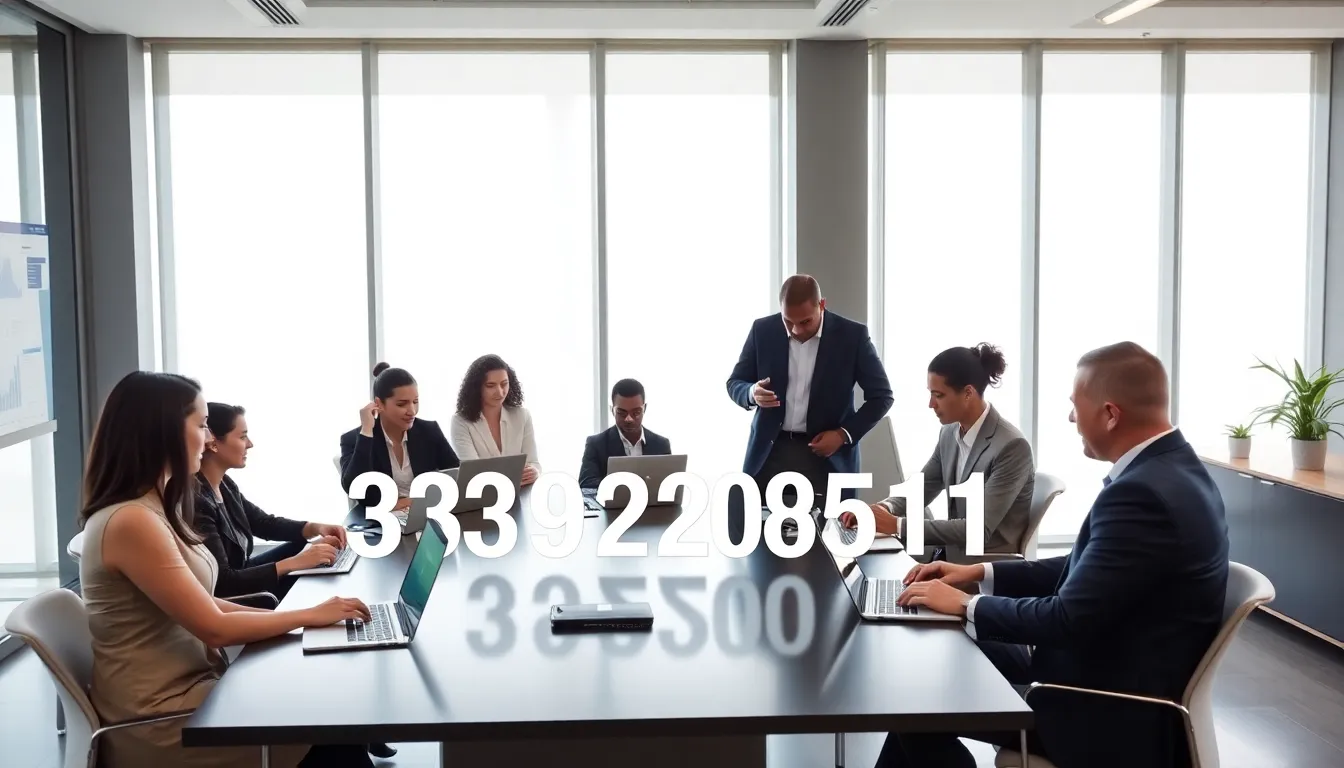 diverse team discussing the significance of a number in a modern office.